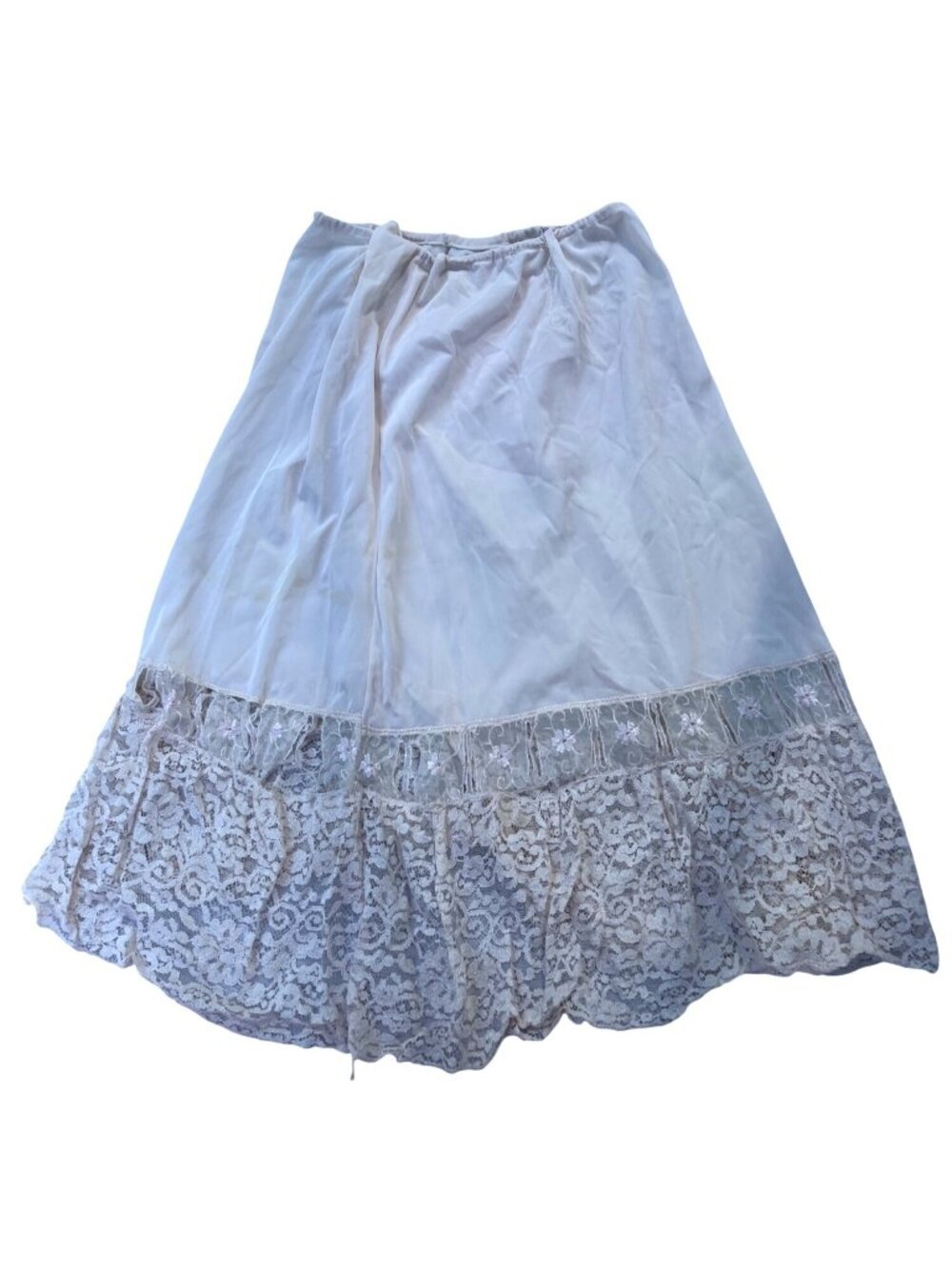 Vintage White Half Slip With Lace Hem & Elastic Waistband Soft Nylon Made In USA